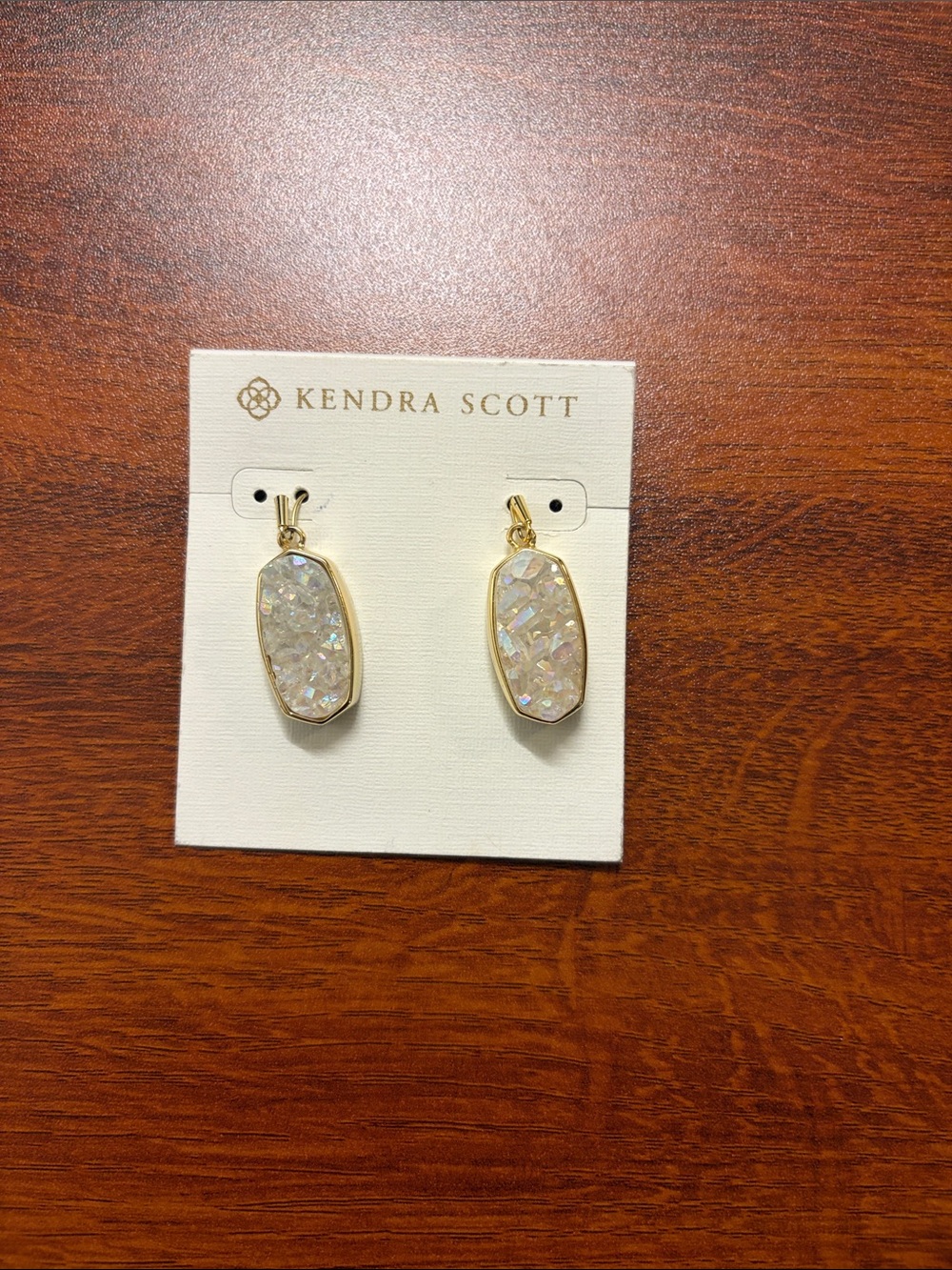 Kendra Scott Danay Gold Drop Earrings Iridescent Drusy NWOT — Retired Style